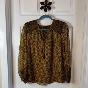 Liverpool Peasant-Style Top with Earthy Tones and Fun Details Size Large